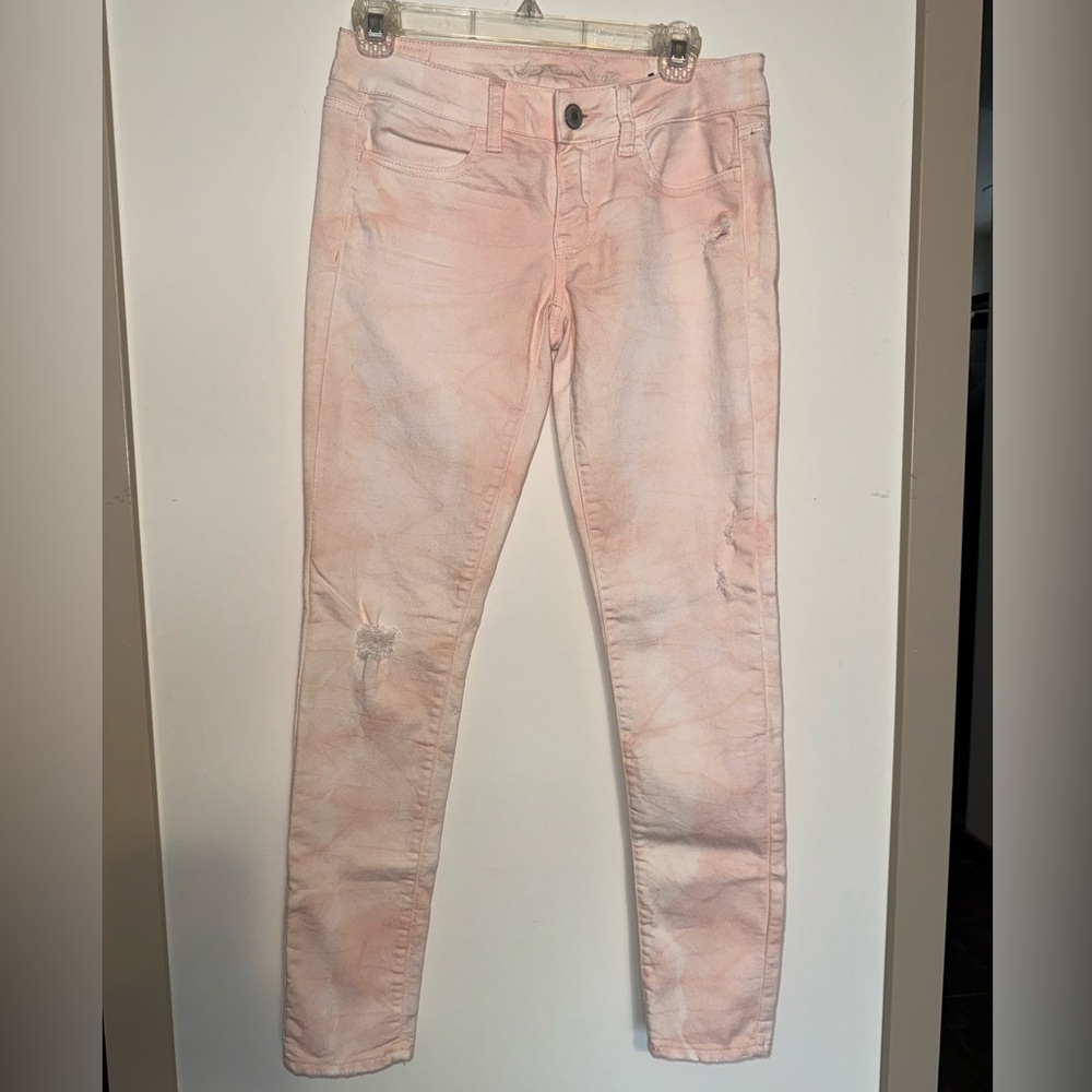 American Eagle Next Level Stretch Distressed Jeggings Pink Marble 4 Reg
